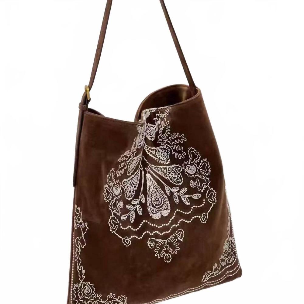 NEW DIPPED SHOP women's boho embroidered shoulder bag in coffee